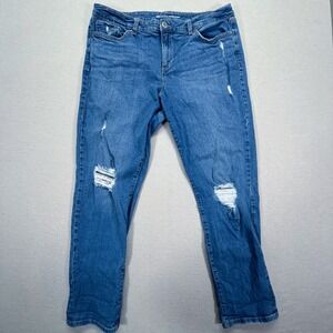 INC Denim Straight Leg Jeans‎ Womens 16/33 Good Blue Distressed Mid Rise Ripped